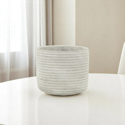 Light Gray Cement 39 Ounce Striped Round Distressed Pot Planter