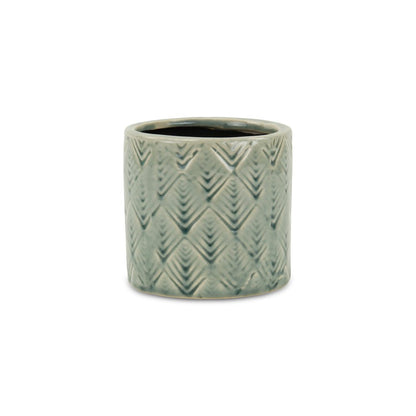 Green Ceramic 16 Ounce Geometric Round Distressed Pot Planter