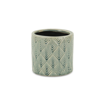 Green Ceramic 16 Ounce Geometric Round Distressed Pot Planter