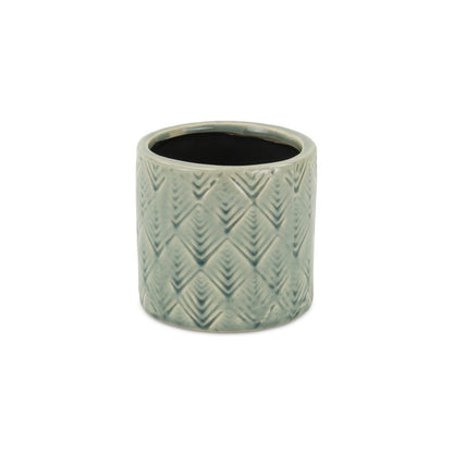 Green Ceramic 16 Ounce Geometric Round Distressed Pot Planter