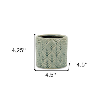 Green Ceramic 16 Ounce Geometric Round Distressed Pot Planter