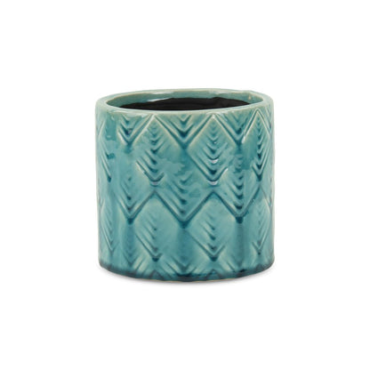 Turquoise Ceramic 22 Ounce Geometric Round Distressed Pot Planter