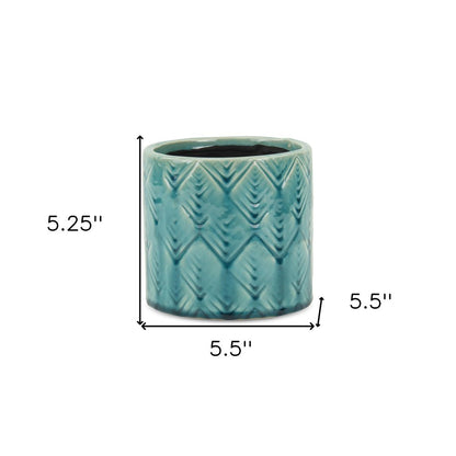 Turquoise Ceramic 22 Ounce Geometric Round Distressed Pot Planter