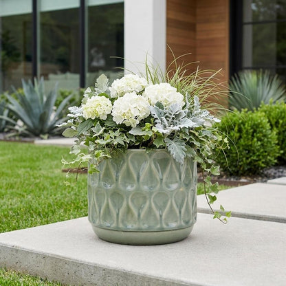 7" Green Geometric Ceramic Indoor Outdoor Round Pot Planter
