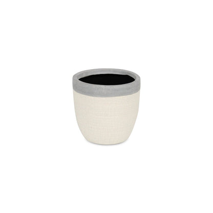Gray And Ivory Ceramic 41 Ounce Crackle Round Distressed Pot Planter