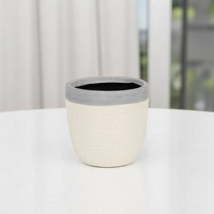 Gray And Ivory Ceramic 41 Ounce Crackle Round Distressed Pot Planter