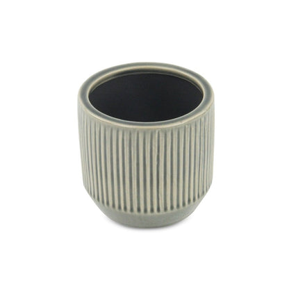 Gray Ceramic 17 Ounce Striped Round Distressed Pot Planter