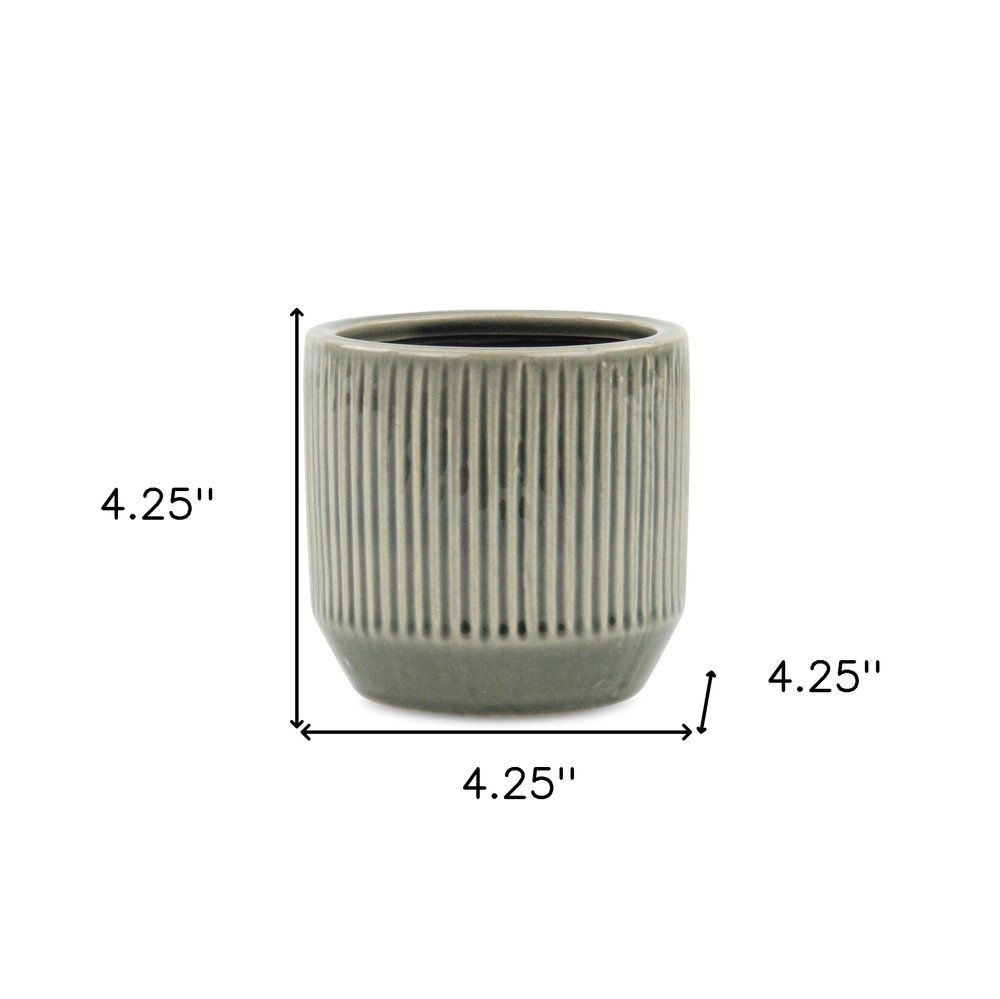 Gray Ceramic 17 Ounce Striped Round Distressed Pot Planter