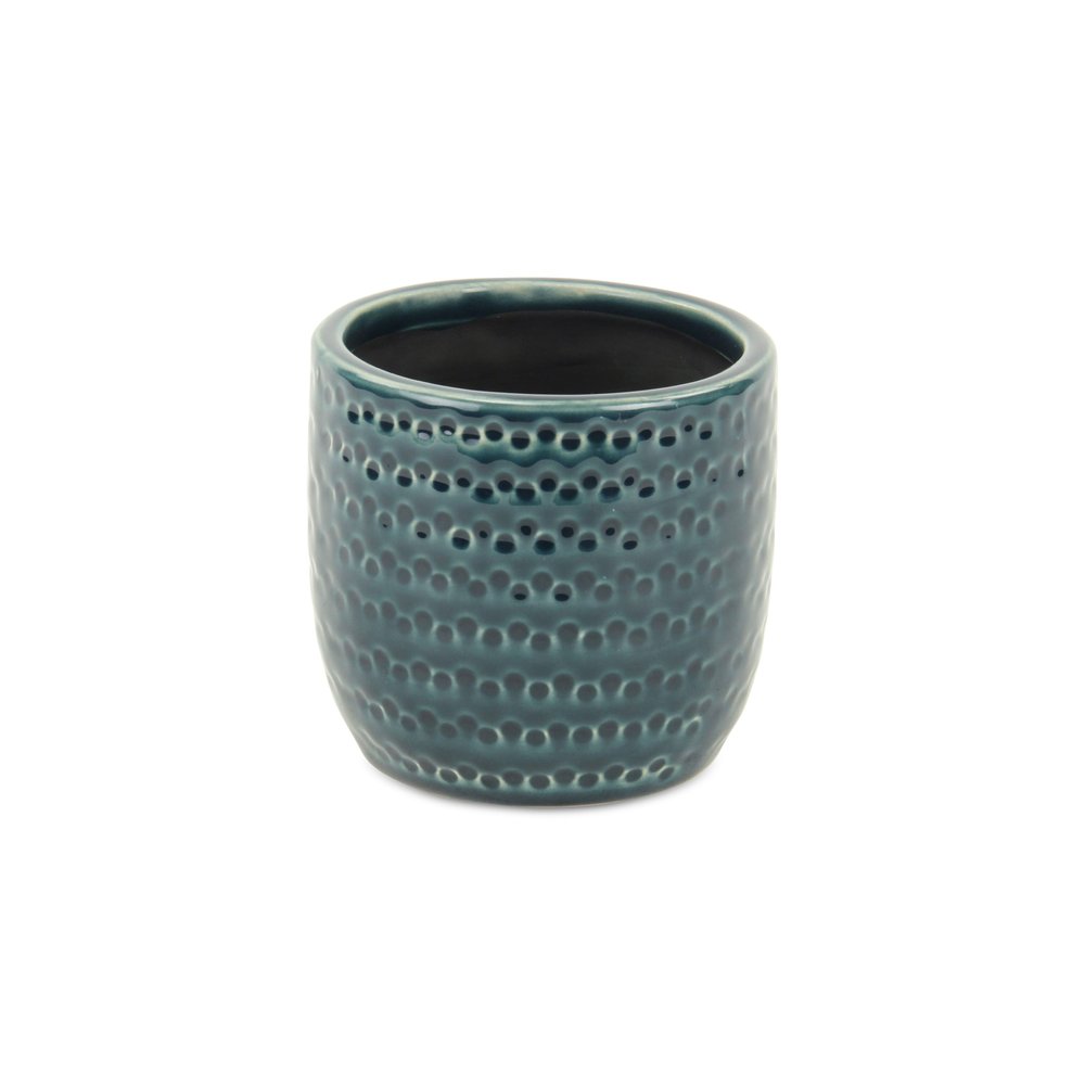 Teal Blue Ceramic 17 Ounce Dotted Round Distressed Pot Planter