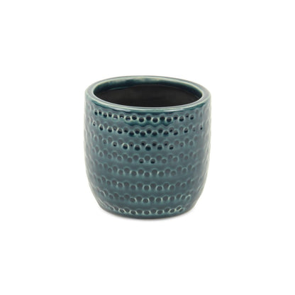 Teal Blue Ceramic 17 Ounce Dotted Round Distressed Pot Planter
