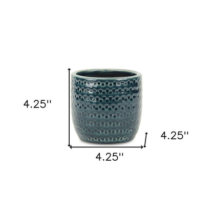 Teal Blue Ceramic 17 Ounce Dotted Round Distressed Pot Planter