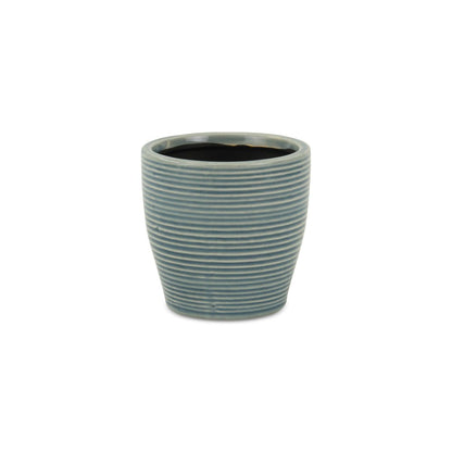 Blue Ceramic 22 Ounce Striped Round Distressed Pot Planter