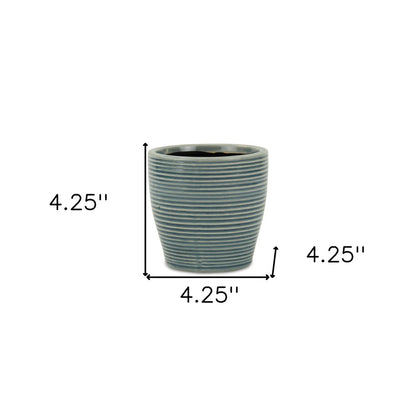 Blue Ceramic 22 Ounce Striped Round Distressed Pot Planter