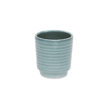 Green Ceramic 15 Ounce Striped Round Distressed Pot Planter