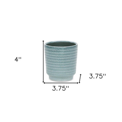 Green Ceramic 15 Ounce Striped Round Distressed Pot Planter