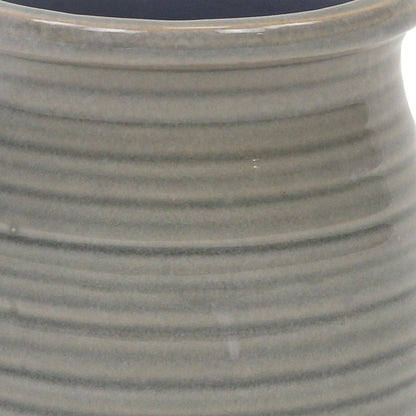 Gray Ceramic 15 Ounce Striped Round Distressed Pot Planter