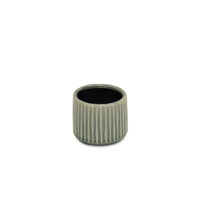 Beige And Green Ceramic 12 Ounce Striped Round Distressed Pot Planter