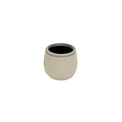 Beige And Gray Ceramic 12 Ounce Dotted Round Distressed Pot Planter