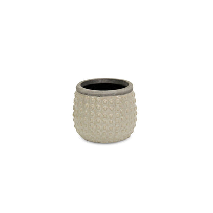 Beige And Gray Ceramic 12 Ounce Dotted Round Distressed Pot Planter