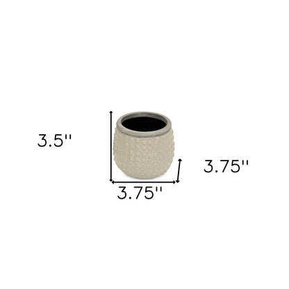 Beige And Gray Ceramic 12 Ounce Dotted Round Distressed Pot Planter