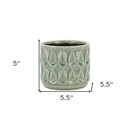 Green Ceramic 10 Ounce Geometric Round Distressed Pot Planter