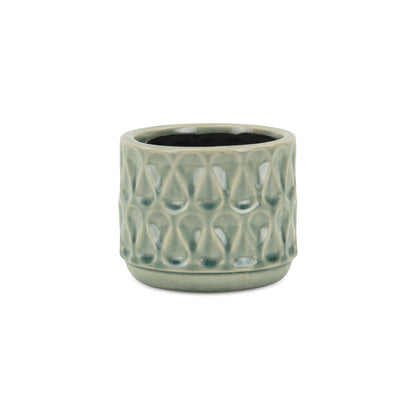 Green Ceramic 22 Ounce Geometric Round Distressed Pot Planter