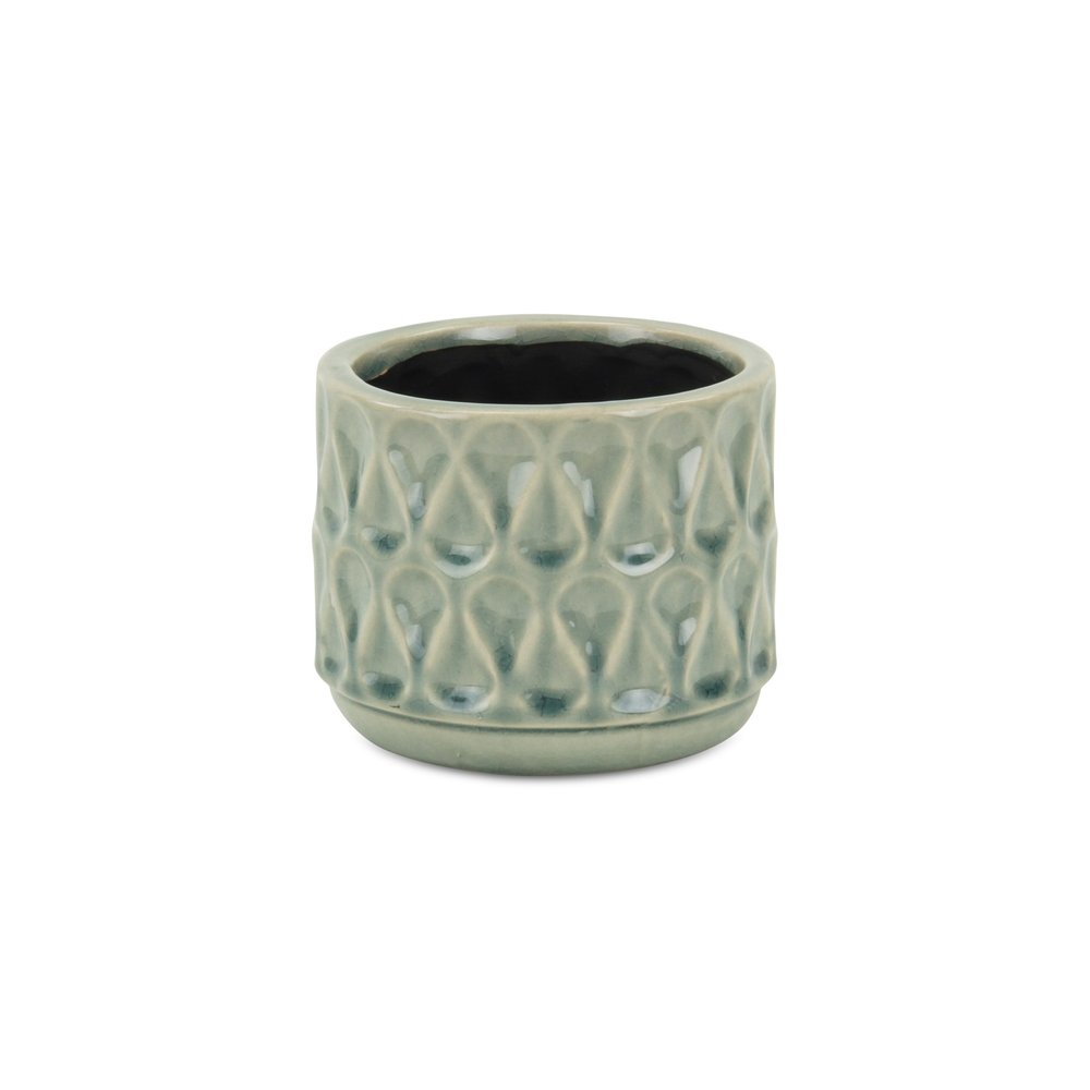 Green Ceramic 22 Ounce Geometric Round Distressed Pot Planter