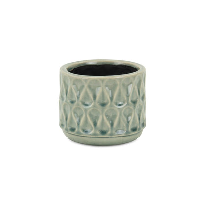 Green Ceramic 22 Ounce Geometric Round Distressed Pot Planter
