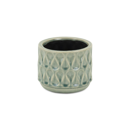 Green Ceramic 22 Ounce Geometric Round Distressed Pot Planter