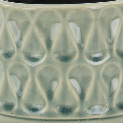 Green Ceramic 22 Ounce Geometric Round Distressed Pot Planter