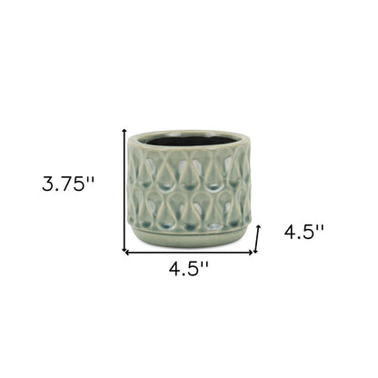 Green Ceramic 22 Ounce Geometric Round Distressed Pot Planter