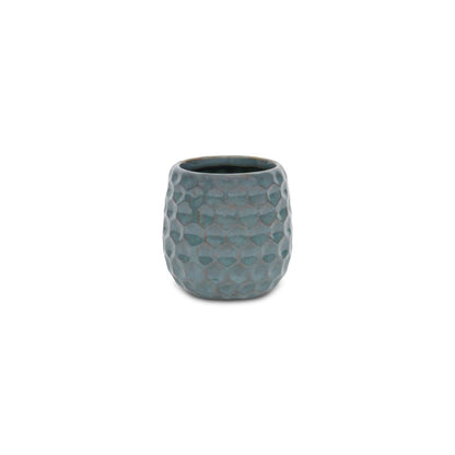 Blue And Gold Ceramic 20 Ounce Geometric Round Distressed Pot Planter