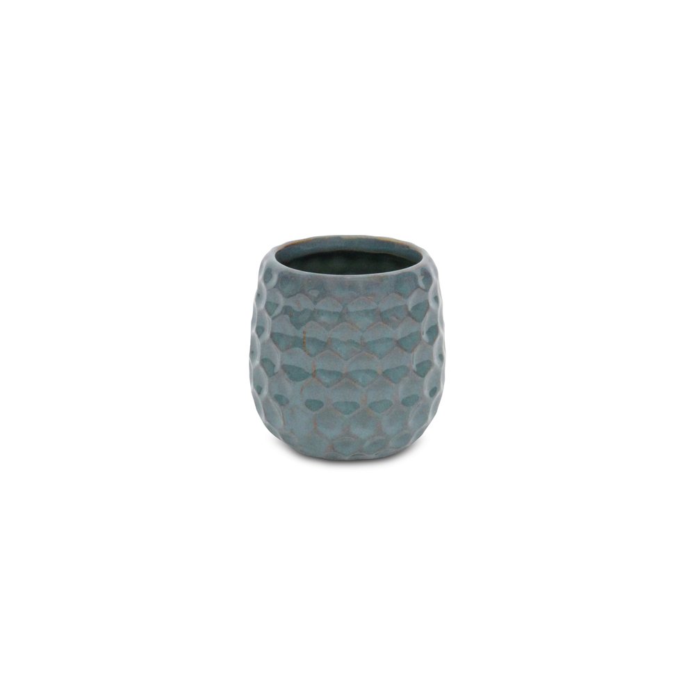 Blue And Gold Ceramic 20 Ounce Geometric Round Distressed Pot Planter