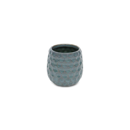 Blue And Gold Ceramic 20 Ounce Geometric Round Distressed Pot Planter