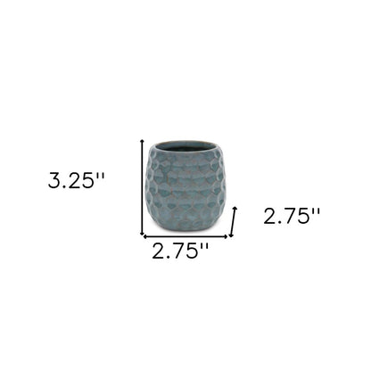 Blue And Gold Ceramic 20 Ounce Geometric Round Distressed Pot Planter