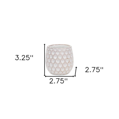 White Ceramic 5 Ounce Geometric Round Distressed Pot Planter