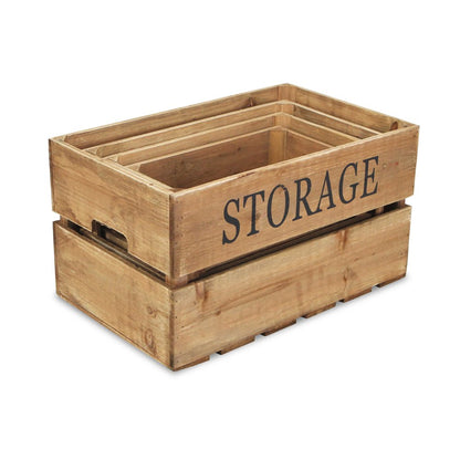 Set of Four Brown Nesting Solid Wood Crate