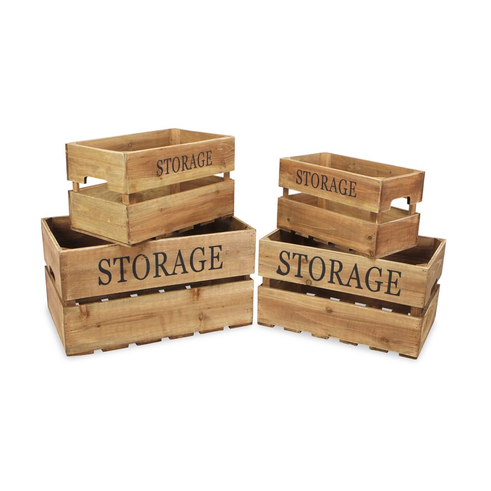 Set of Four Brown Nesting Solid Wood Crate