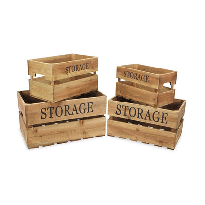 Set of Four Brown Nesting Solid Wood Crate