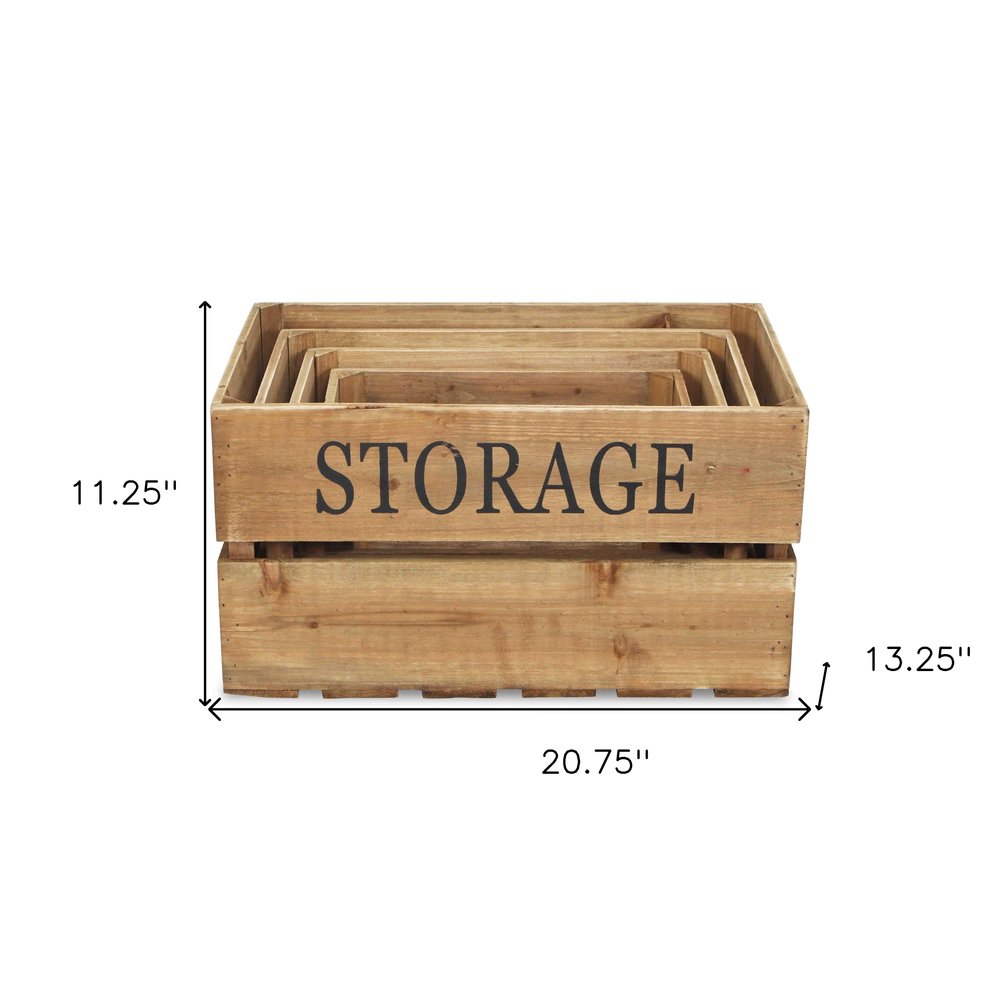 Set of Four Brown Nesting Solid Wood Crate