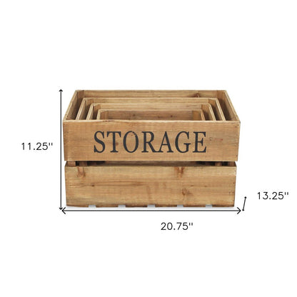 Set of Four Brown Nesting Solid Wood Crate