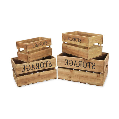 Set of Four Brown Nesting Solid Wood Crate