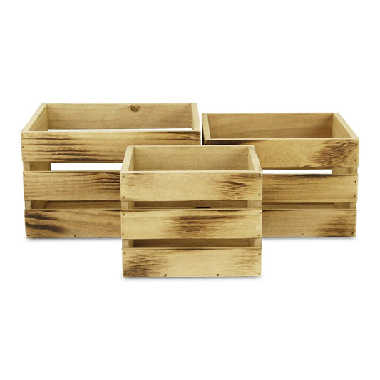 Set of Three Brown Nesting Solid Wood Crate