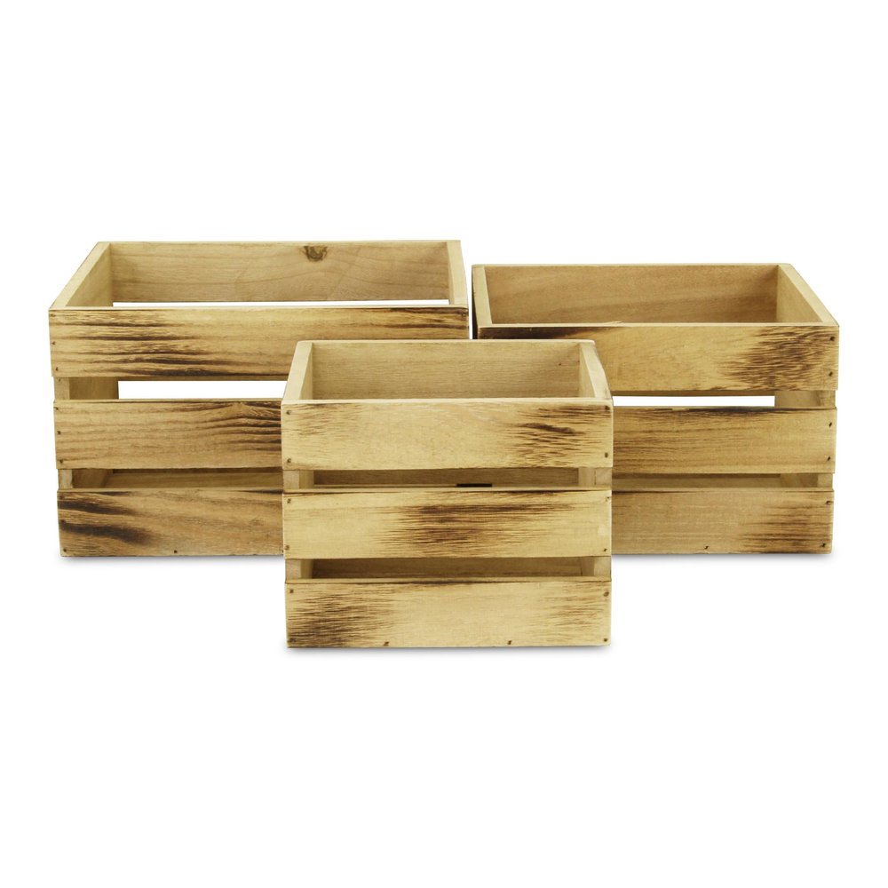 Set of Three Brown Nesting Solid Wood Crate