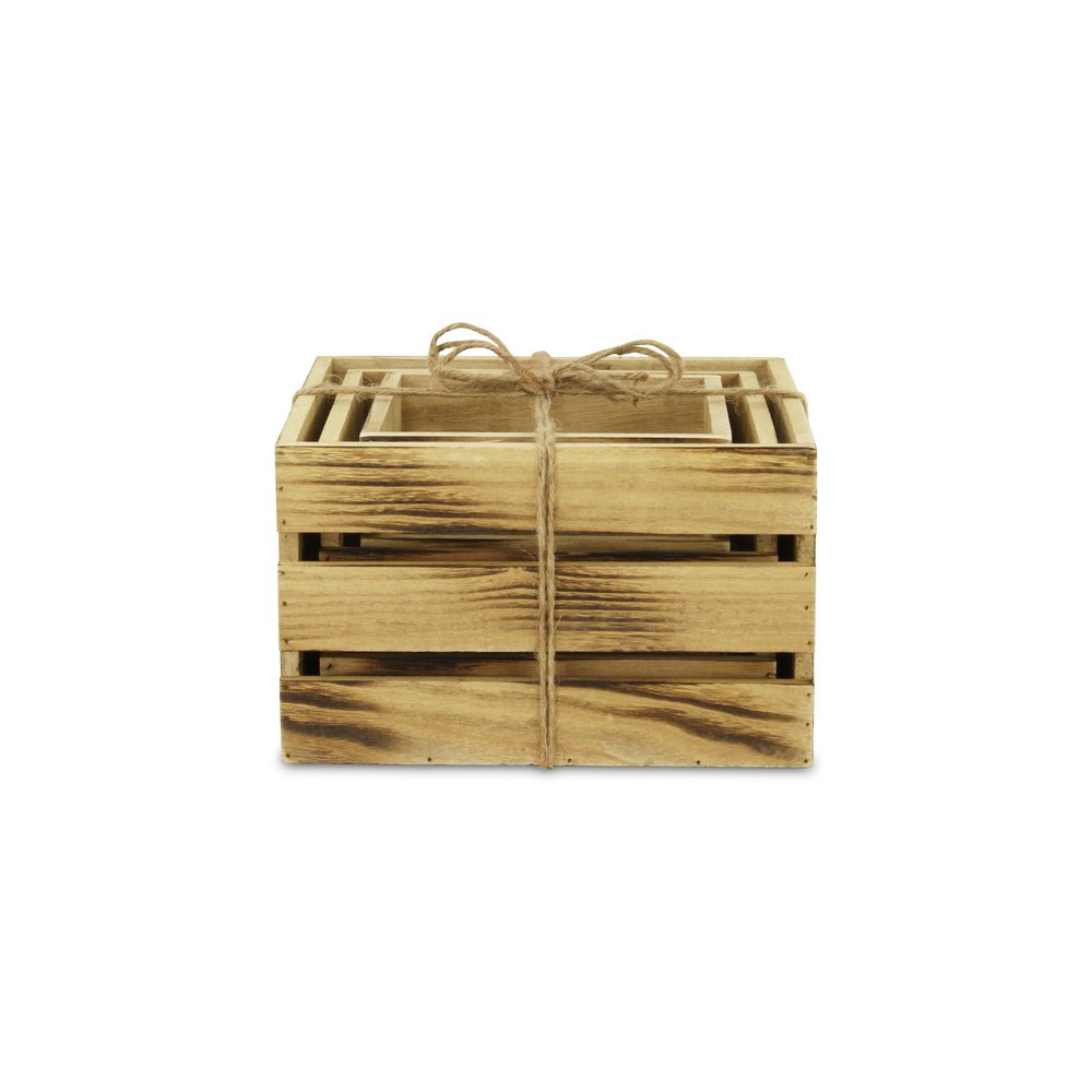 Set of Three Brown Nesting Solid Wood Crate