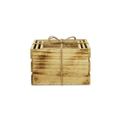 Set of Three Brown Nesting Solid Wood Crate