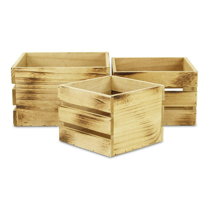 Set of Three Brown Nesting Solid Wood Crate