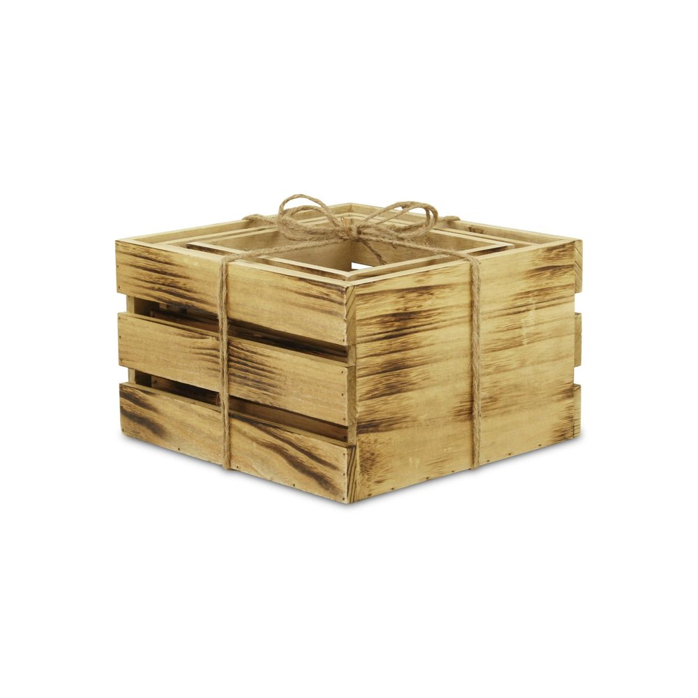 Set of Three Brown Nesting Solid Wood Crate