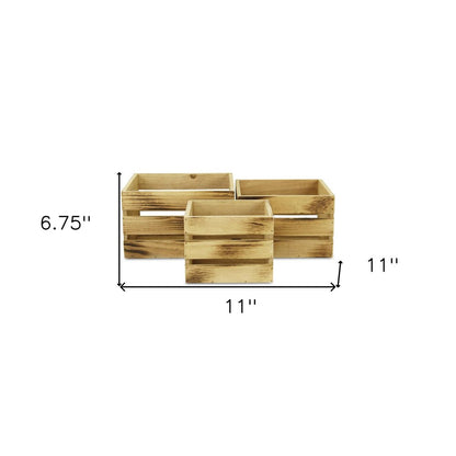 Set of Three Brown Nesting Solid Wood Crate