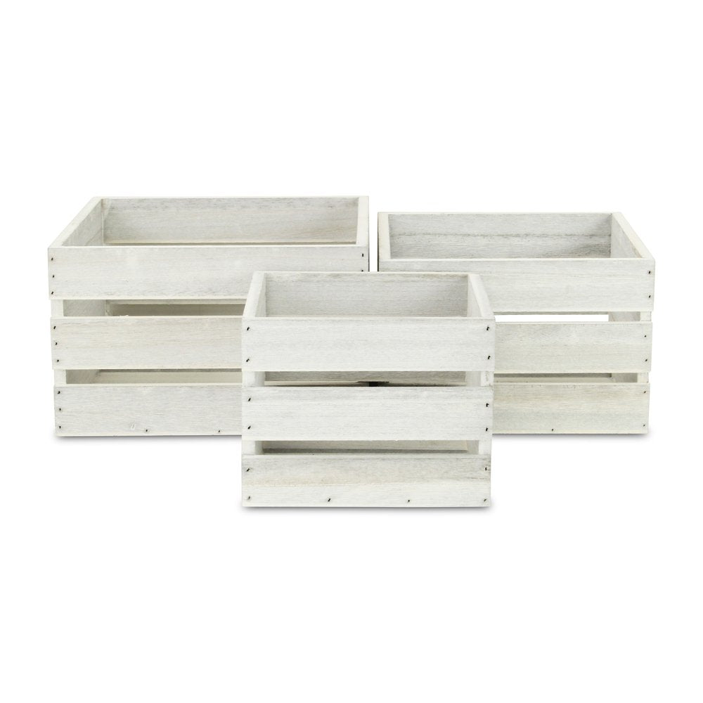 Set of Three Light Gray Nesting Solid Wood Crate